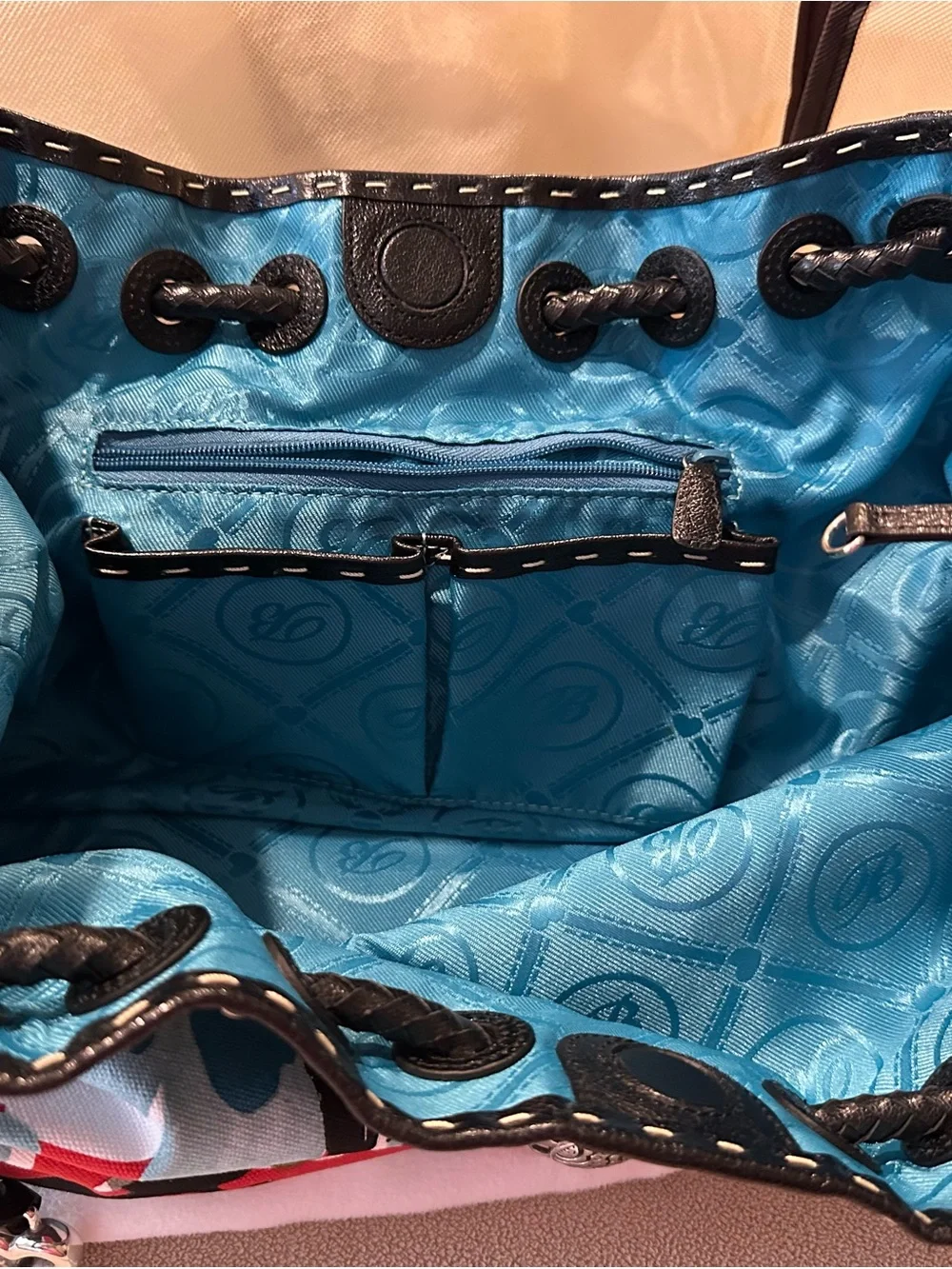 Brighton “Lilly” Shoulder Bag – Red Botanical Floral Canvas – Silver Charms